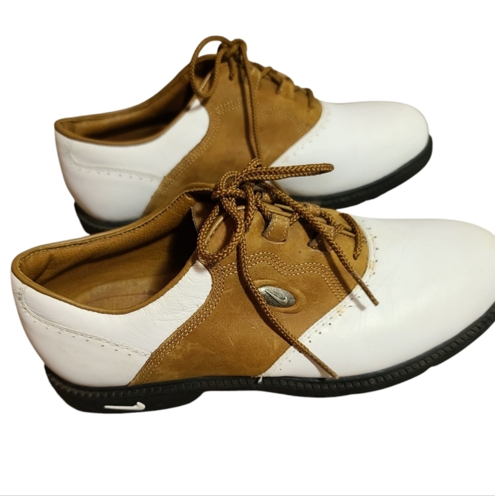 NIKE Zoom Air Golf Sneakers White And Tan Colorblock Spikes 7M - Picture 6 of 14